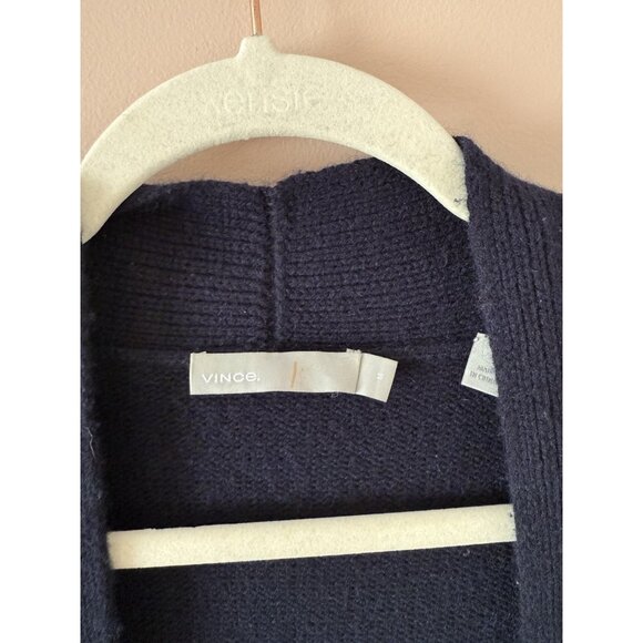Vince 100% Cashmere Navy Open Front Cardigan Cozy Loungewear Winter Preppy M - Picture 8 of 9